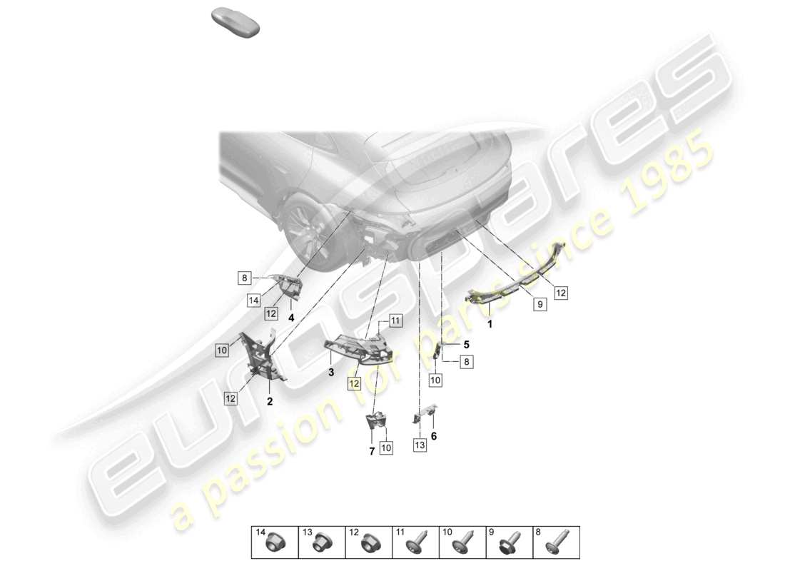 porsche 2026 (taycan 9j1-2) befestigungsteile hintere stoßstange teilediagramm