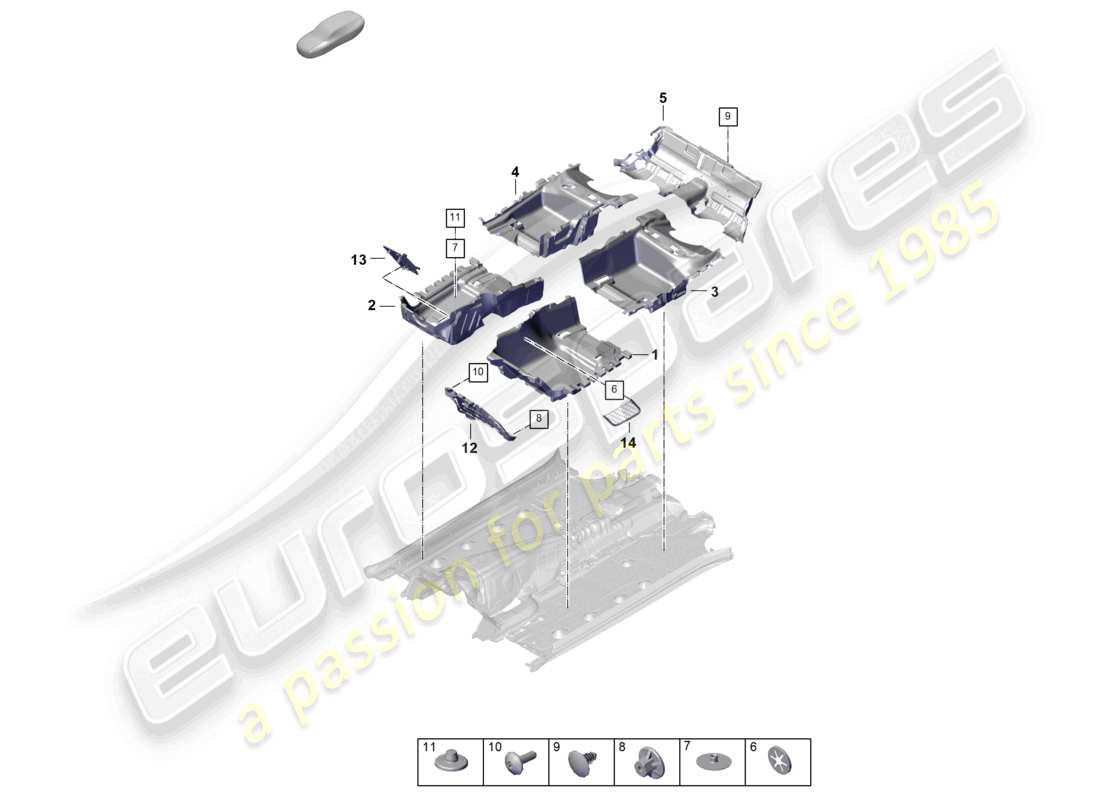 porsche 2025 (panamera 976) bodenbeläge - ersatzteildiagramm