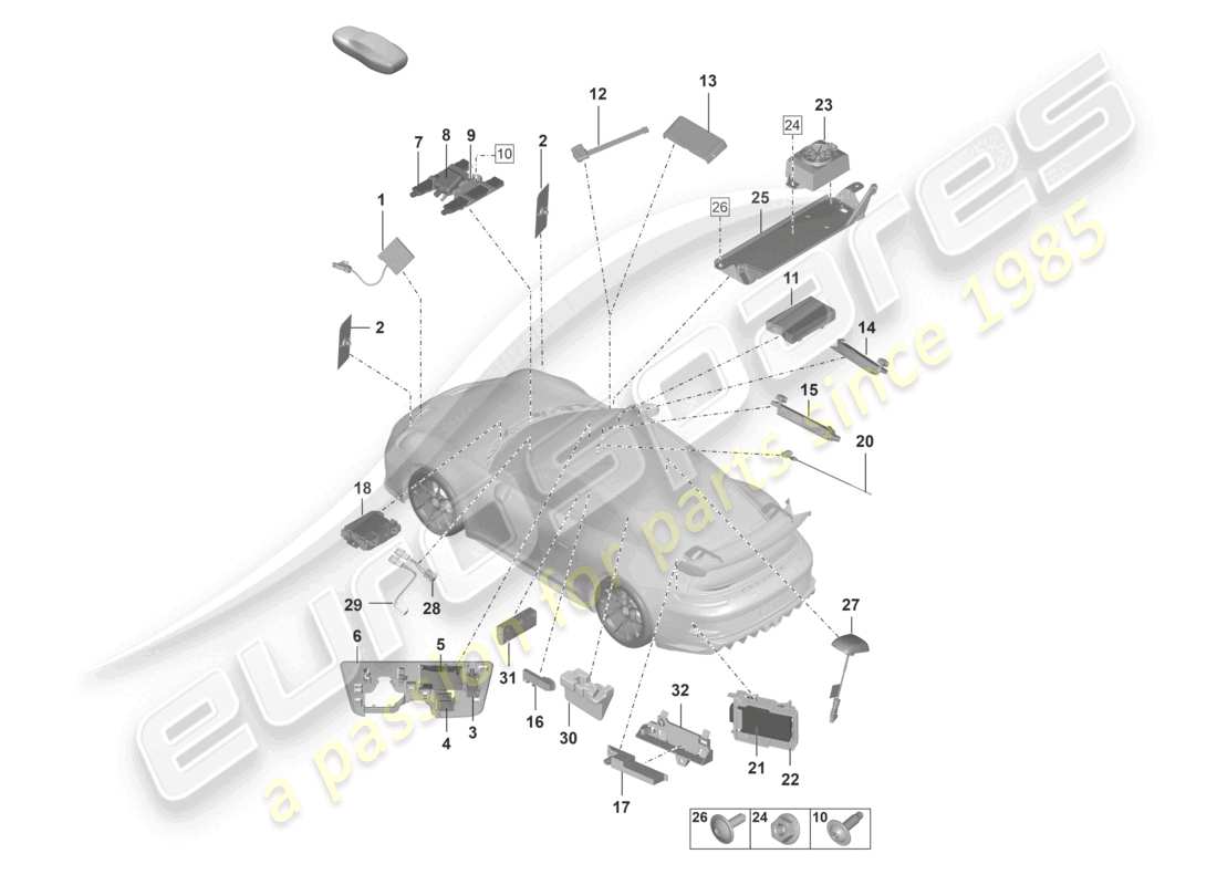 porsche 2026 (992-2 gt3/rs/st) antenne antennenverstärker notruflautsprecher chipkartenleser für mautsystem anschluss für usb und aux-in teilediagramm