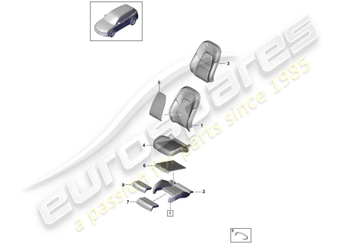 porsche 2024 (cayenne e3 9ya/9yb) schaumstoffteil sitzbezug komfortsitz teileübersicht