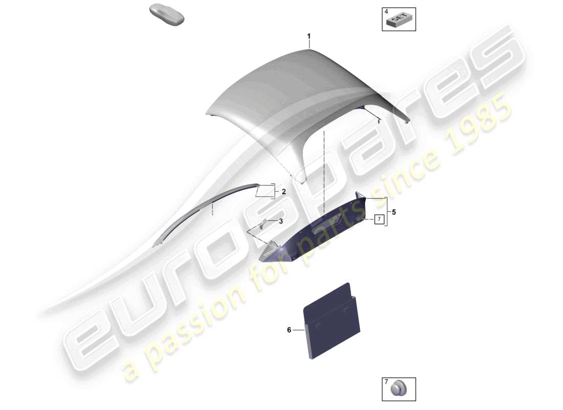porsche 2021 (718 boxster spyder) abdeckung - obere wetterschott-teilediagramm