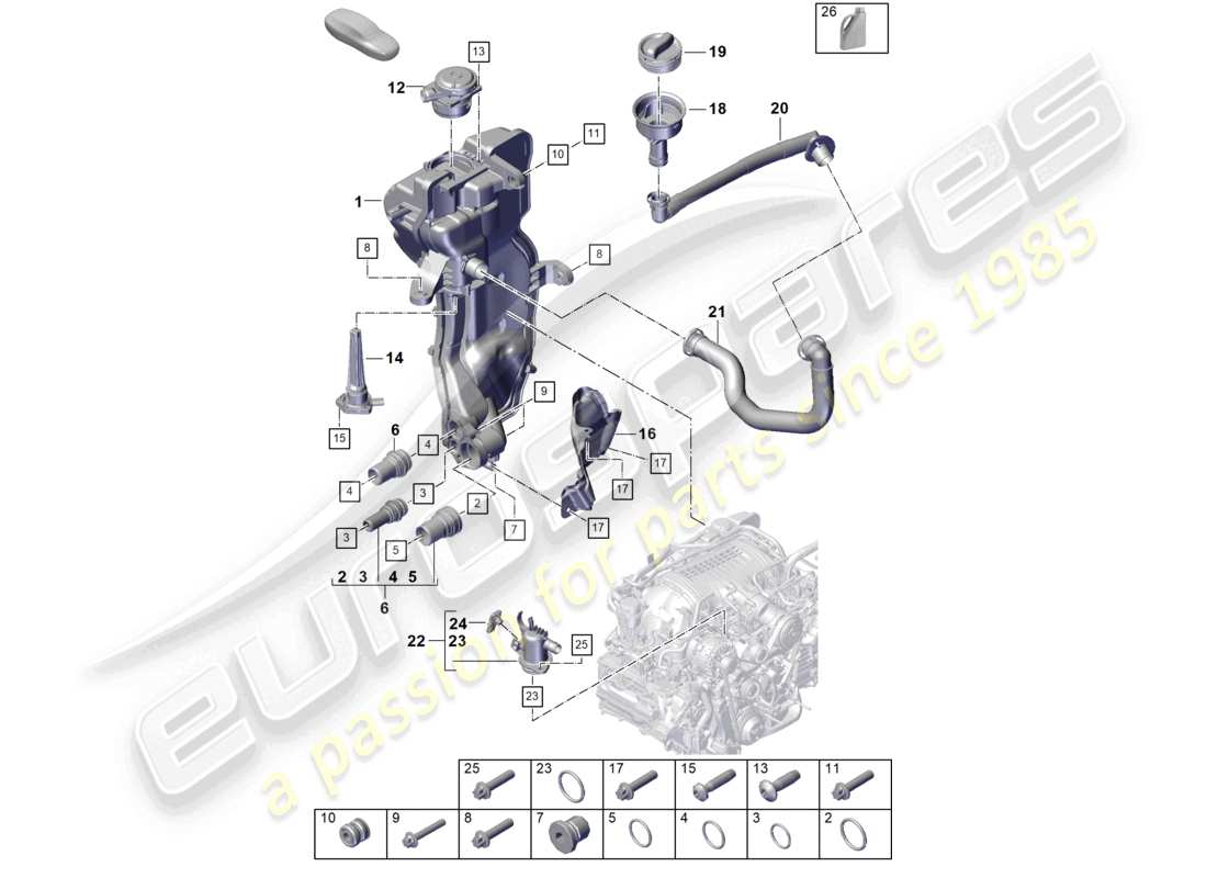 porsche 2021 (718 cayman gt4) motor (öldruck/schmierung) öltank motoröl teilediagramm