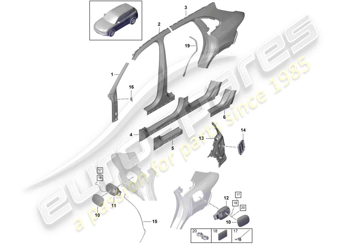 porsche 2024 (cayenne e3 9ya/9yb) seitenteil außen schnittteil - seitenwand teilebild