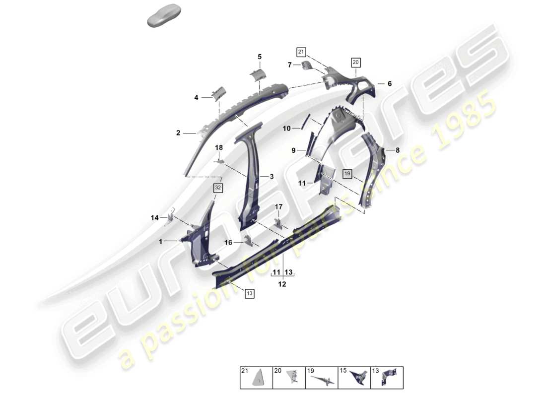 porsche 2026 (panamera 976) seitenteil innen außen teilediagramm