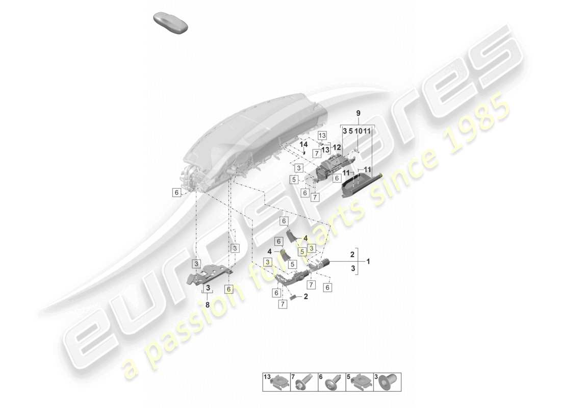 porsche 2024 (panamera 971-2) armaturenbrett-befestigungsteile unten teilediagramm