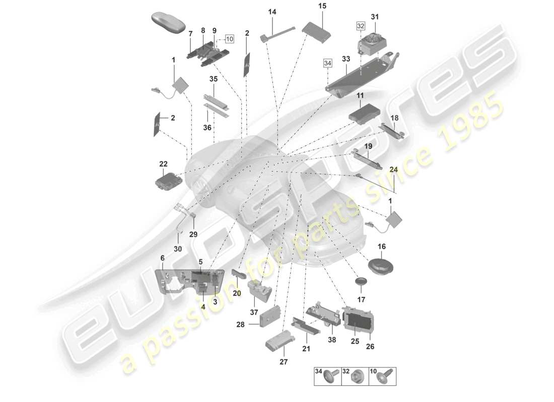 porsche 2022 (992-1) antenne antennenverstärker notruflautsprecher chipkartenleser für mautsystem anschluss für usb und aux-in teilediagramm