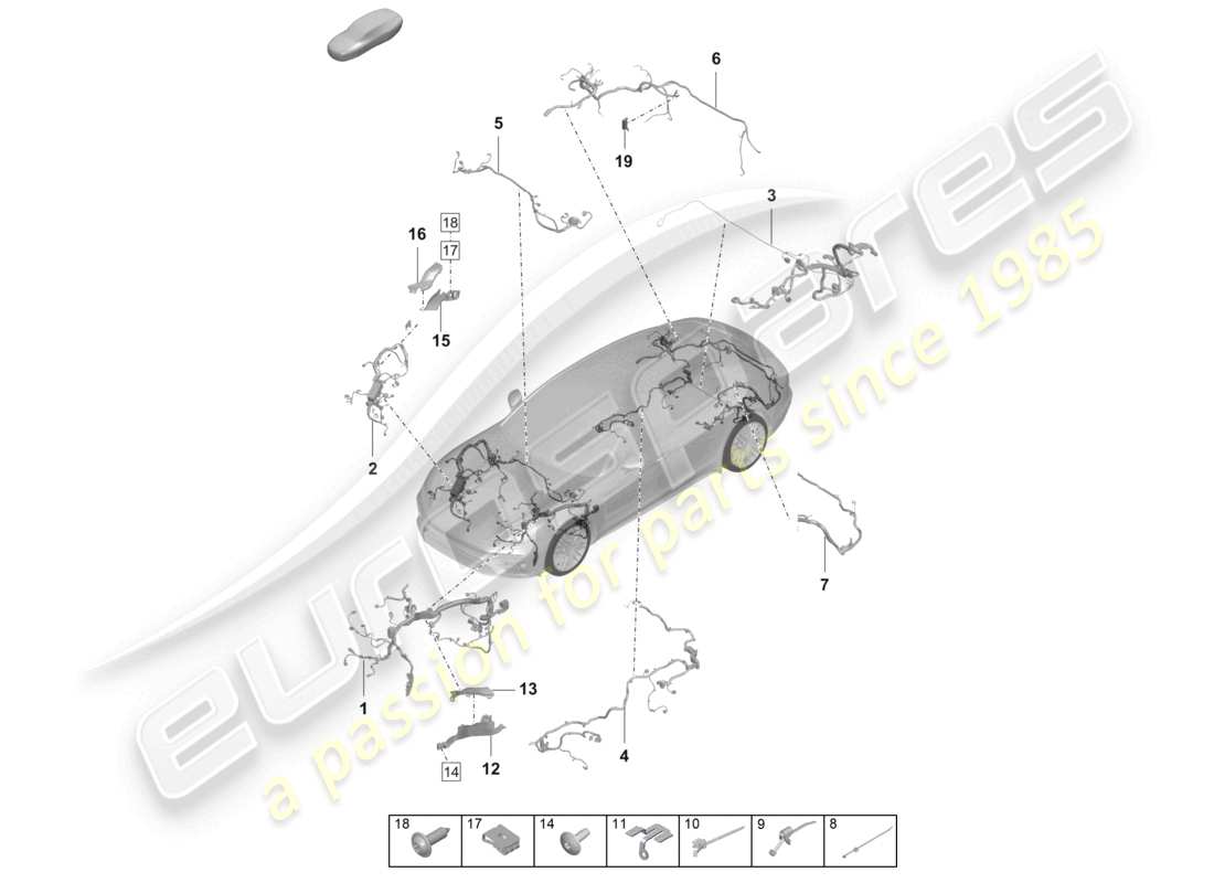 porsche 2023 (panamera 971-2) teilabschnitt kabelbaum motorraum heckklappe teilediagramm