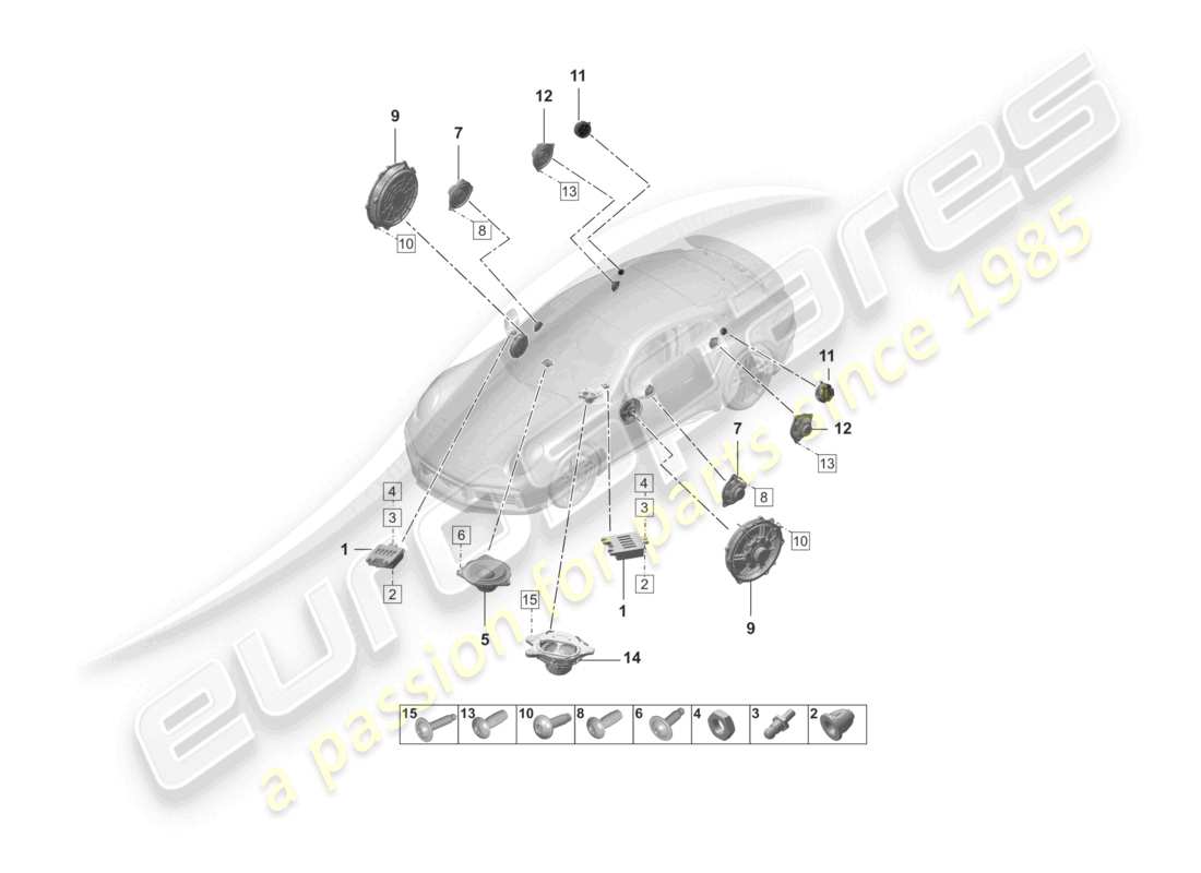 porsche 2022 (992-1 turbo / s) lautsprecher-teilediagramm