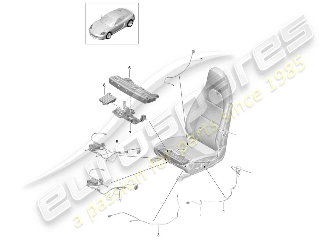 porsche 2023 (718 cayman) kabelbäume schalter steuergerät elektromotor sportsitz teilediagramm