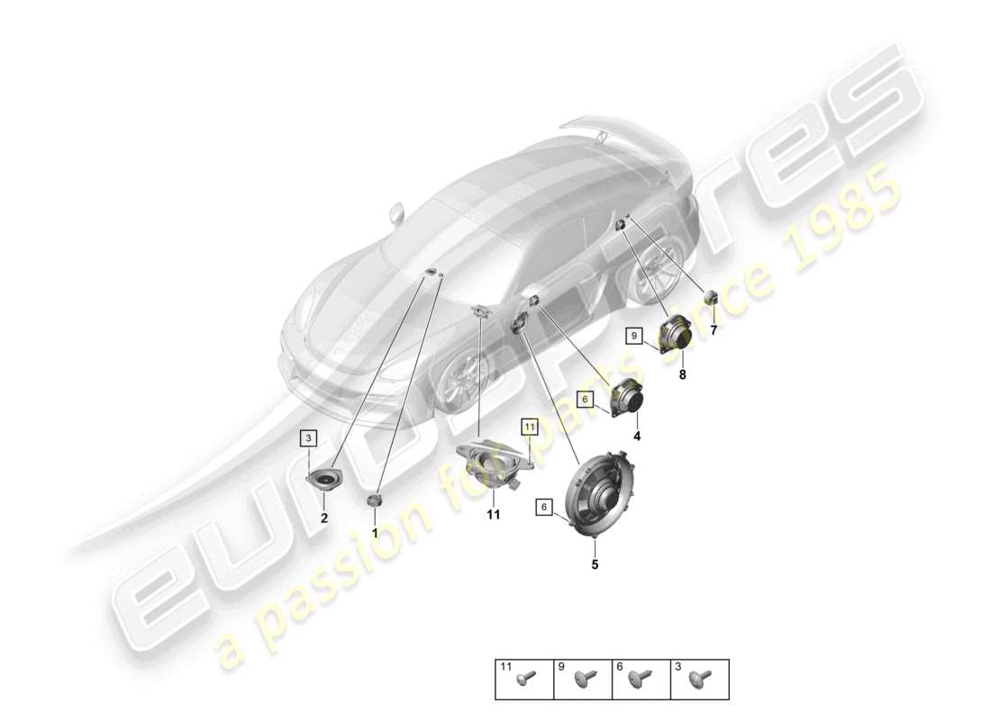 porsche 2020 (718 cayman gt4) lautsprecher teilediagramm