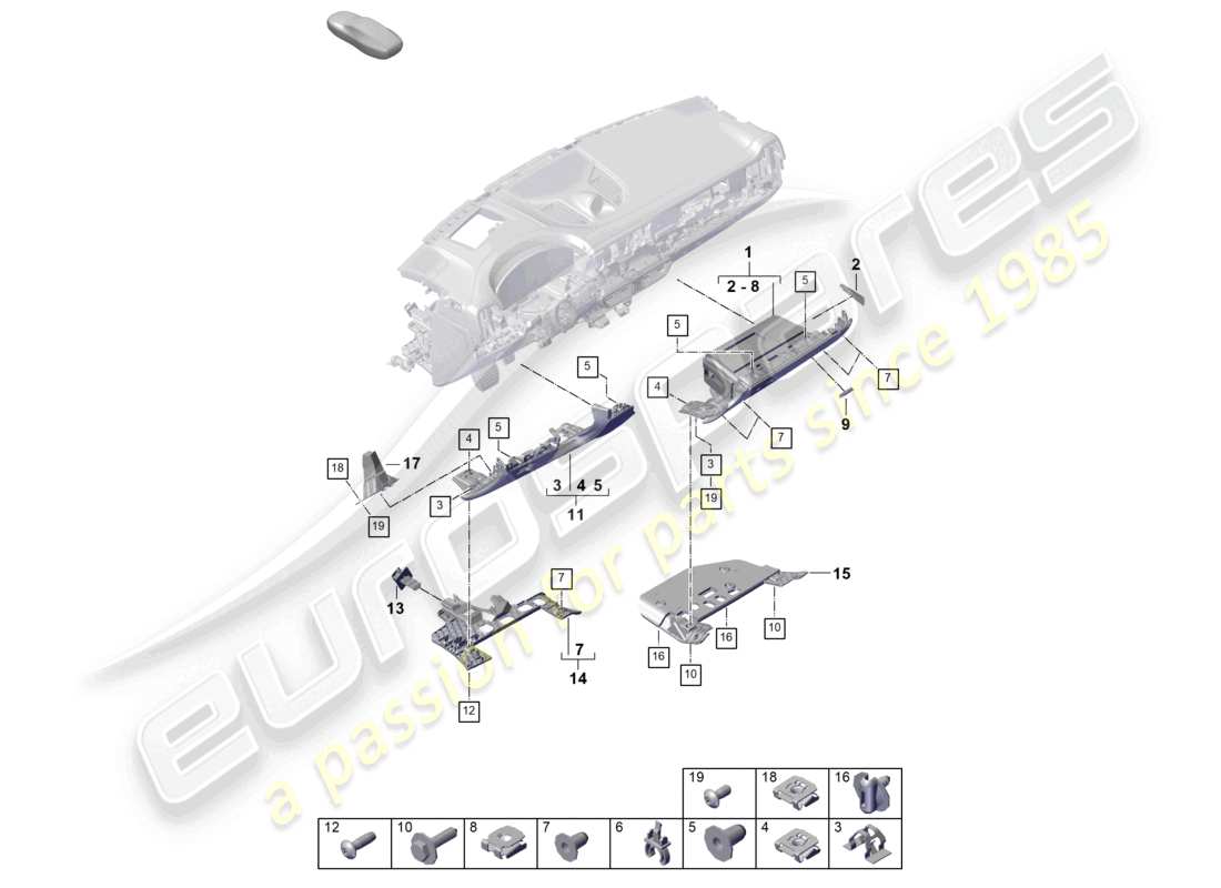 porsche 2025 (cayenne e3 pa) instrumententafelverkleidung unten armaturenbrett-befestigungsteile teilediagramm