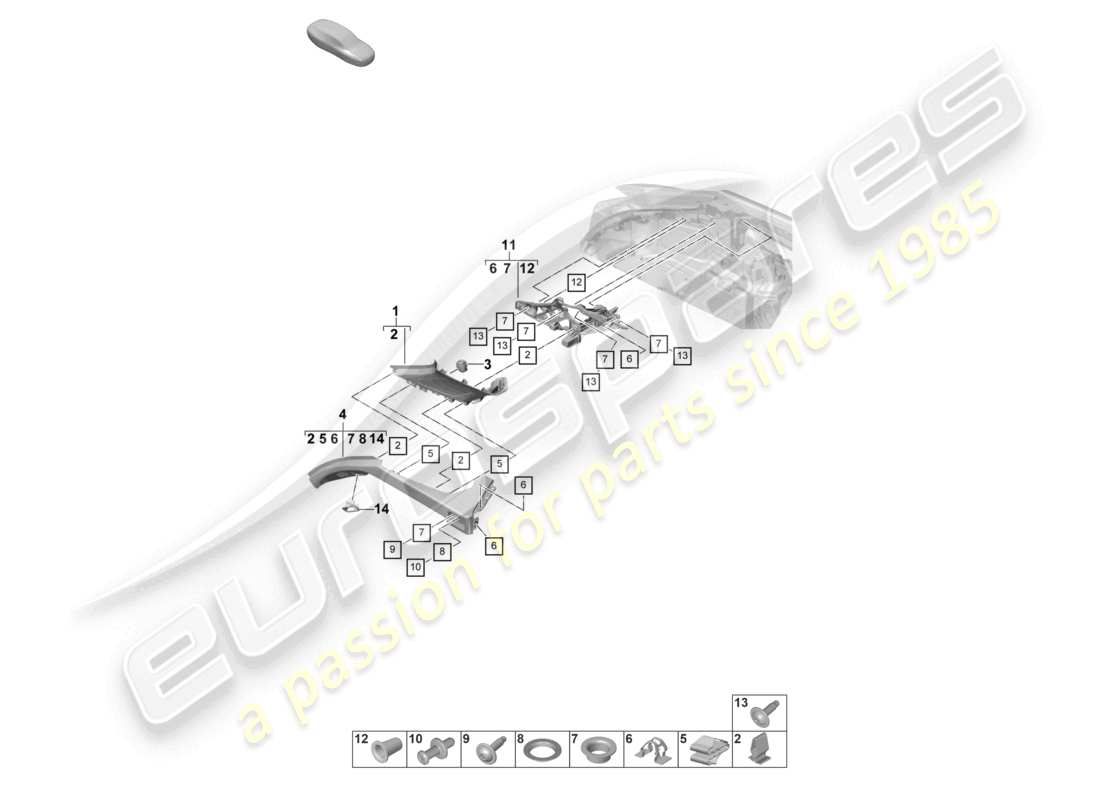 porsche 2023 (panamera 971-2) d-säulenverkleidung seitlich gepäckraum teilediagramm