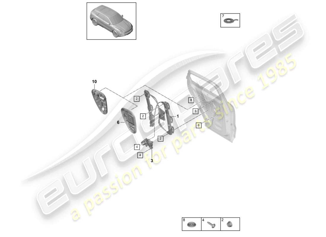 porsche 2024 (cayenne e3 9ya/9yb) fensterheber hinten montageträger teilediagramm