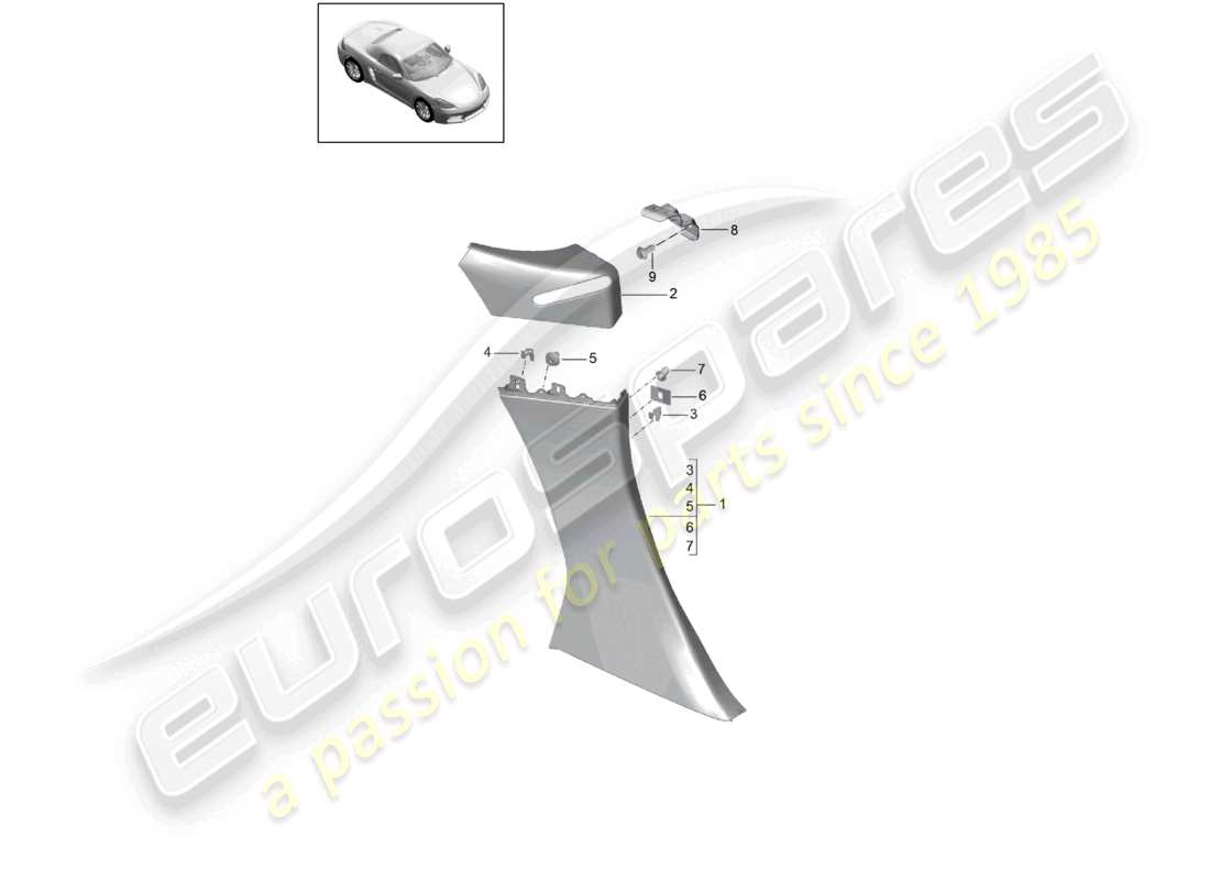 porsche 2023 (718 boxster) seitenverkleidung b-säule teilediagramm