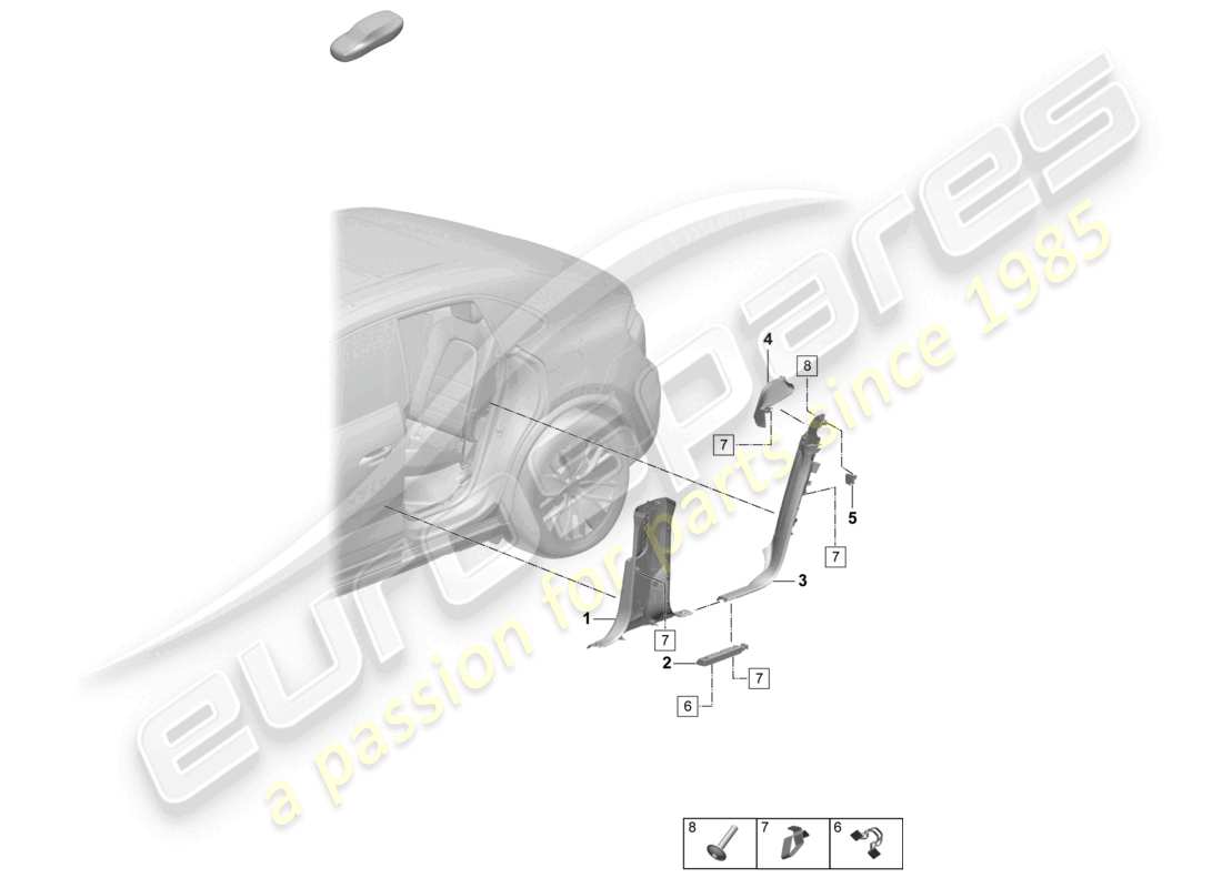 porsche 2025 (macan-e) trittbrettverkleidung hinten b-säule c-säule zubehör teilediagramm