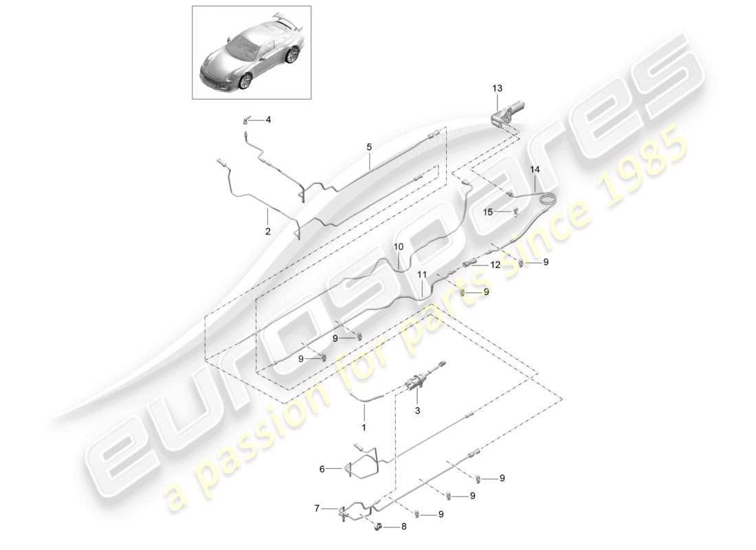 porsche 2021 (991-2 r/gt3/rs) hydraulische kupplungsbetätigung kupplungsgeberzylinder kupplungsnehmerzylinder rohr-/schlauchleitung teilediagramm