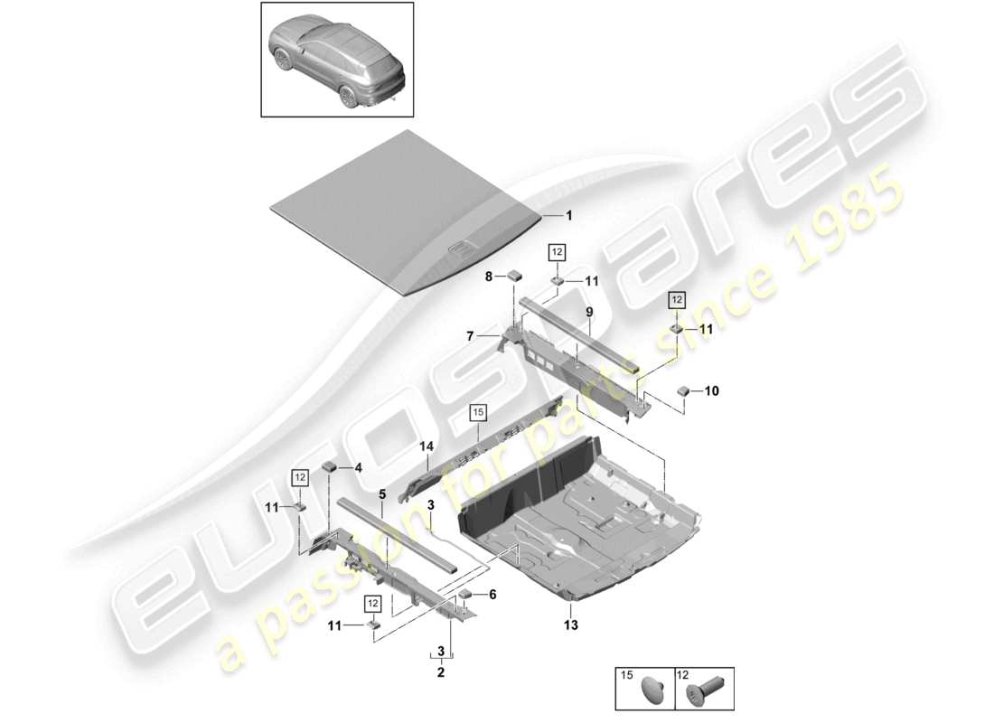 porsche 2024 (cayenne e3 9ya/9yb) verkleidung kofferraumverkleidung bodenplatte teilediagramm