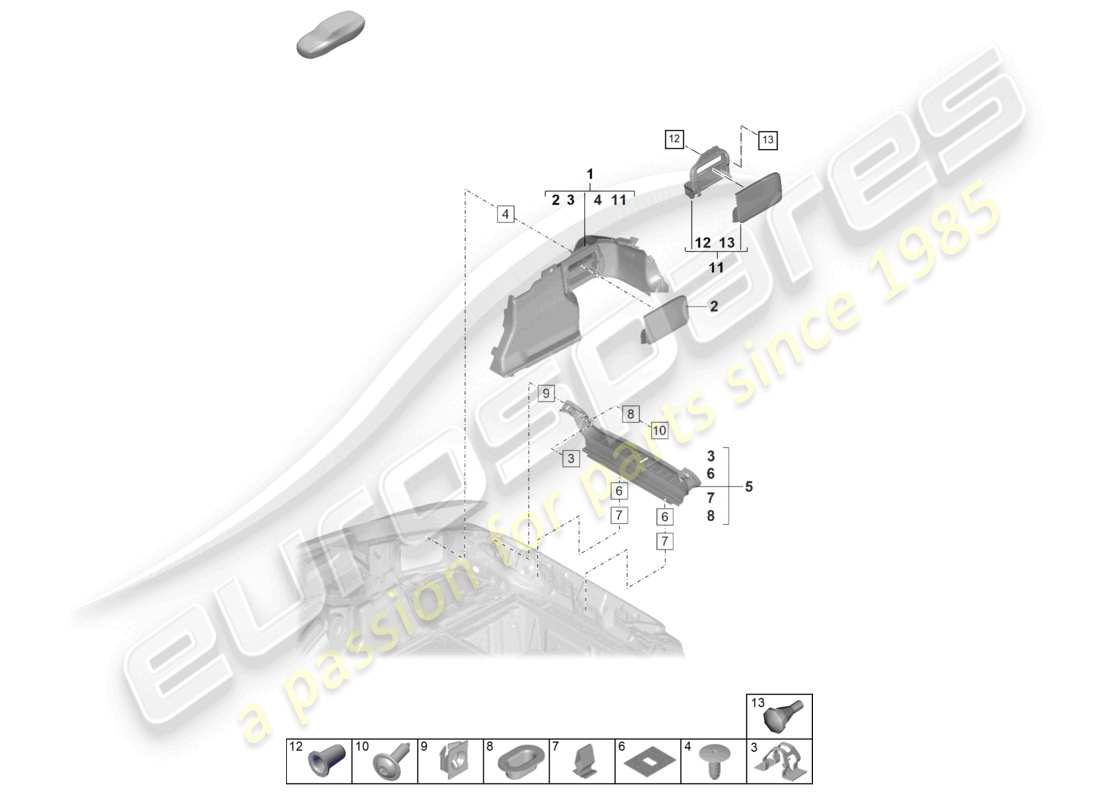 porsche 2022 (panamera 971-2) gepäckraumverkleidung seitlich, teilediagramm