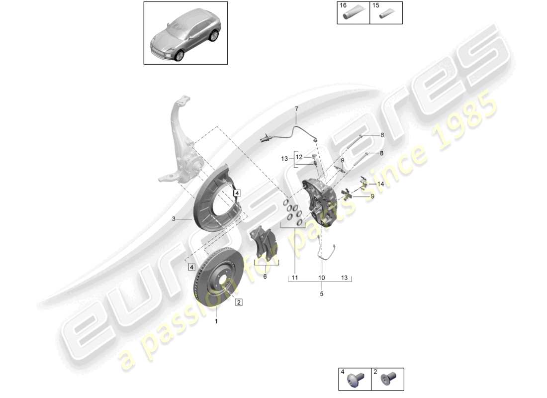 porsche 2021 (macan) scheibenbremse vorderachse silber/schwarz d >>- mj 2021 ersatzteilzeichnung