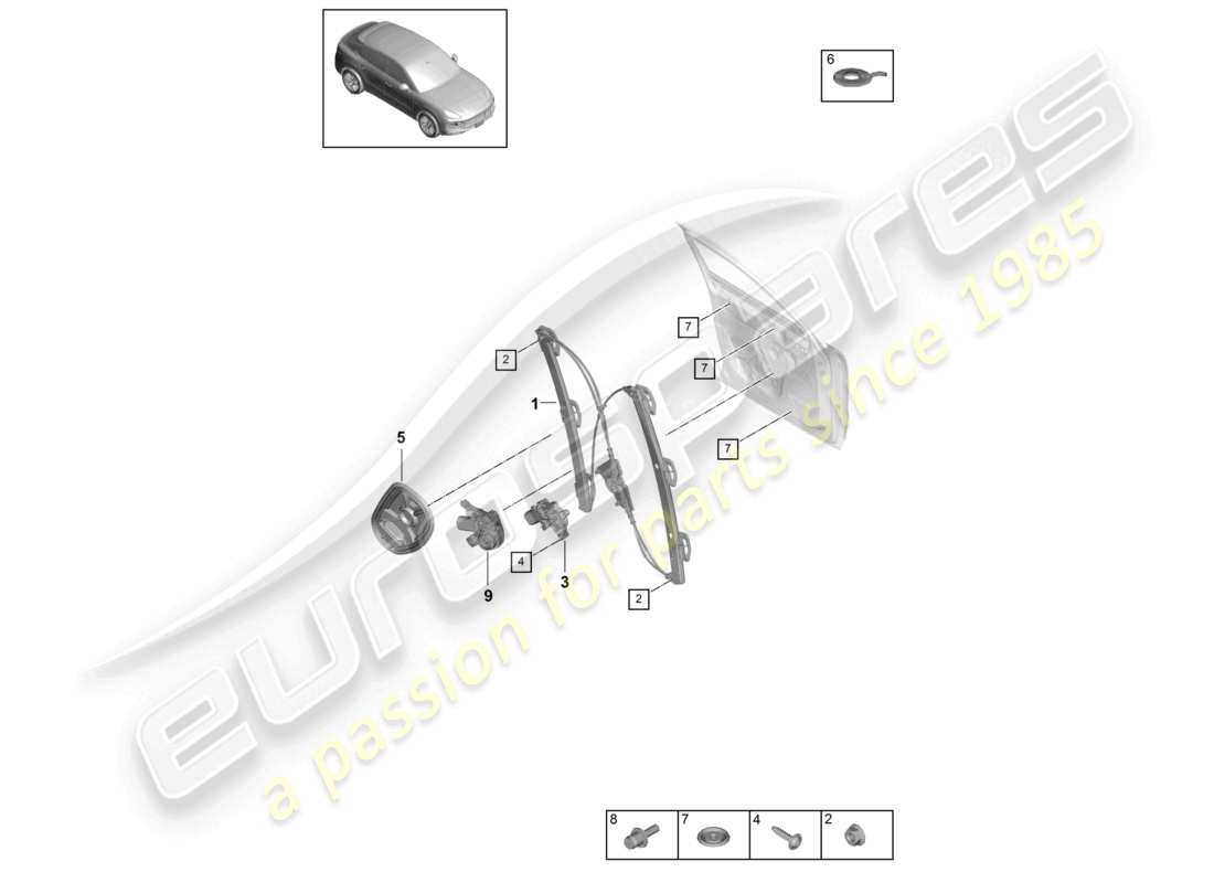 porsche 2024 (cayenne e3 9ya/9yb) fensterheber vorne montageträger teilediagramm