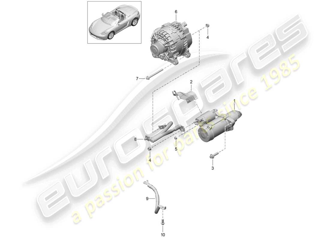 porsche 2024 (718 boxster) starter lichtmaschine masseleitung teilediagramm