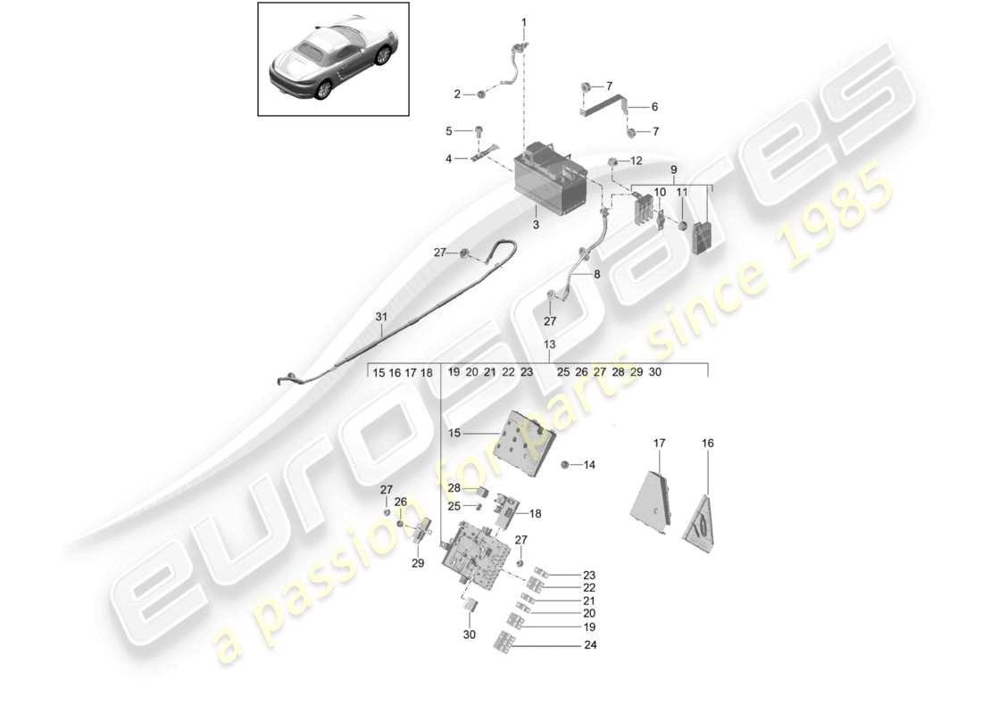 porsche 2023 (718 boxster) batterie potentialverteiler teilediagramm
