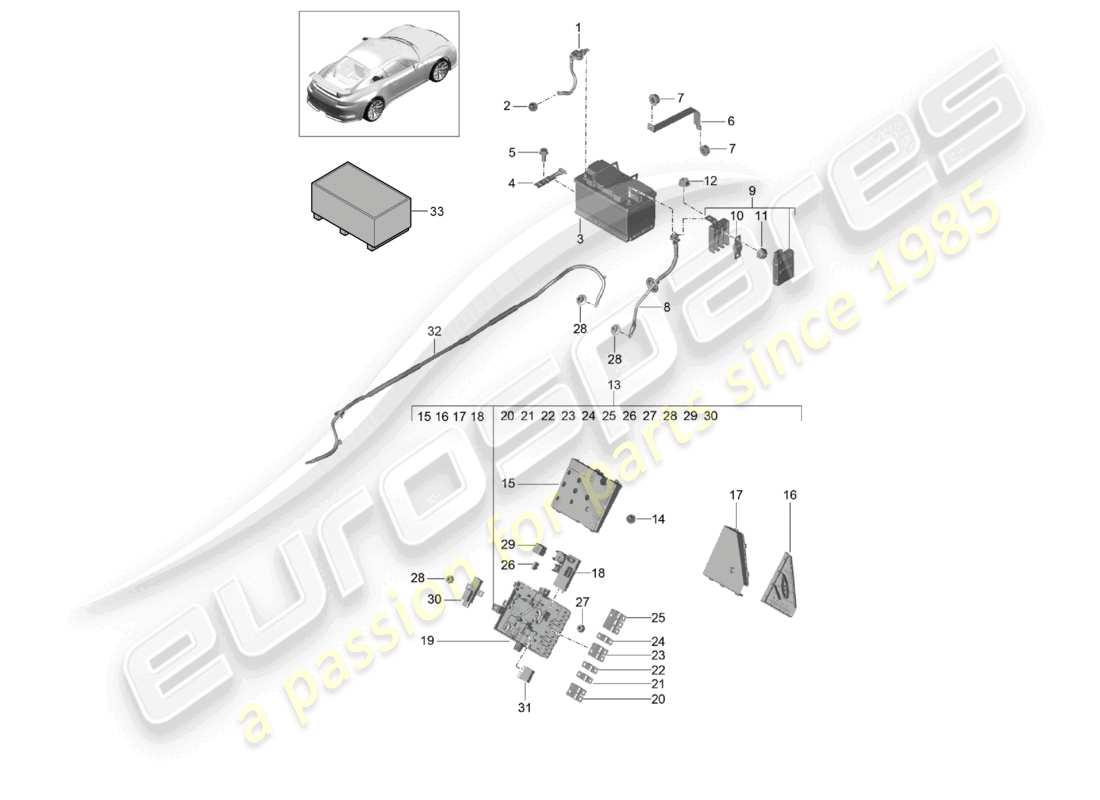 porsche 2021 (991-2 r/gt3/rs) batterie-potenzialverteiler teilediagramm