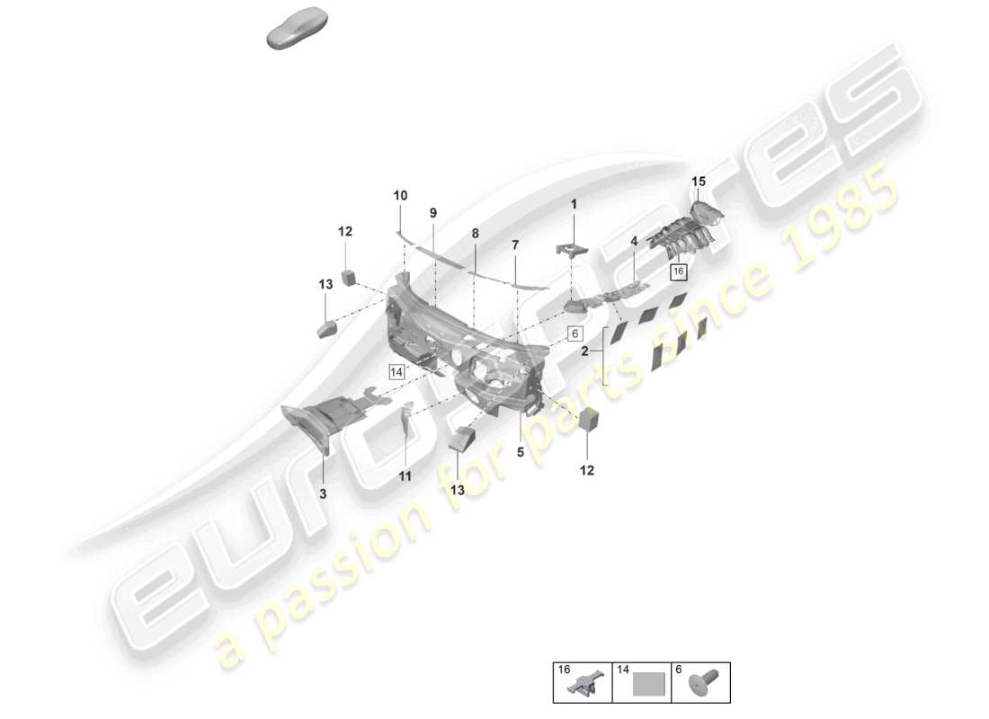 porsche 2023 (panamera 971-2) schalldämpfer fahrgastraum vorderwagen unterboden teilediagramm
