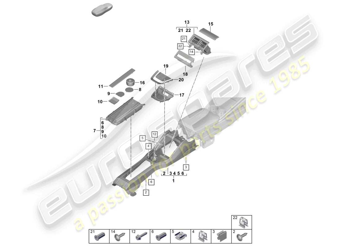 porsche 2025 (panamera 976) teilediagramm der hinteren mittelkonsole