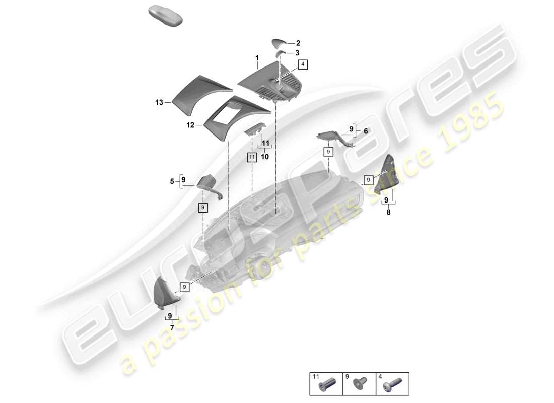 porsche 2025 (panamera 976) zubehör oberes armaturenbrett teilediagramm