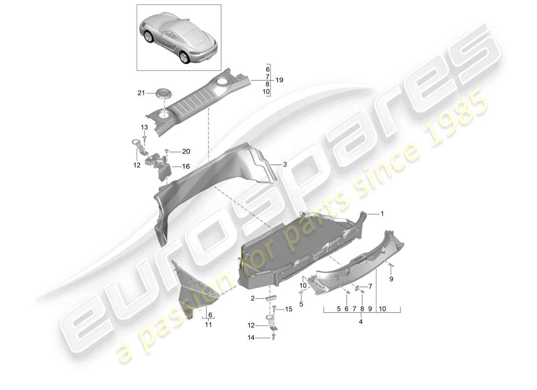 porsche 2022 (718 cayman) kofferraumverkleidung hinten teilediagramm