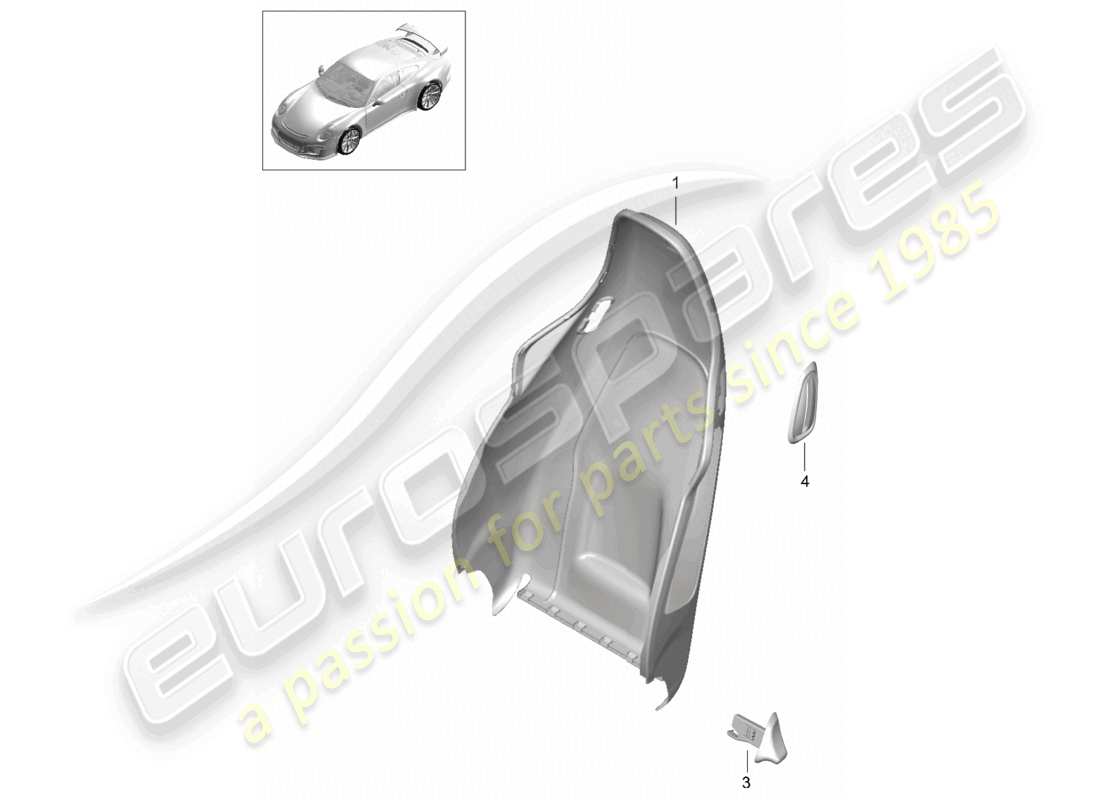 porsche 2021 (991-2 r/gt3/rs) rückenlehnenschale sportsitz plus zubehör teilediagramm