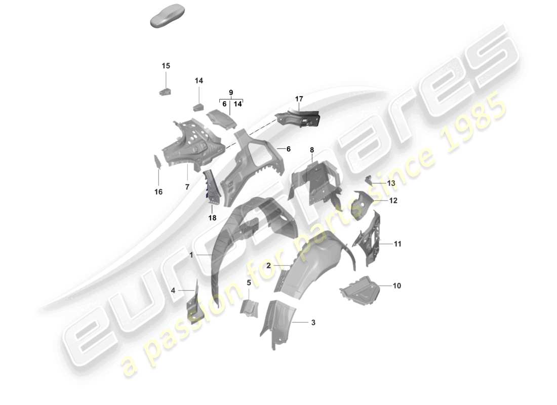 porsche 2023 (taycan 9j1-1) seitenwand, innen hinten ersatzteilzeichnung