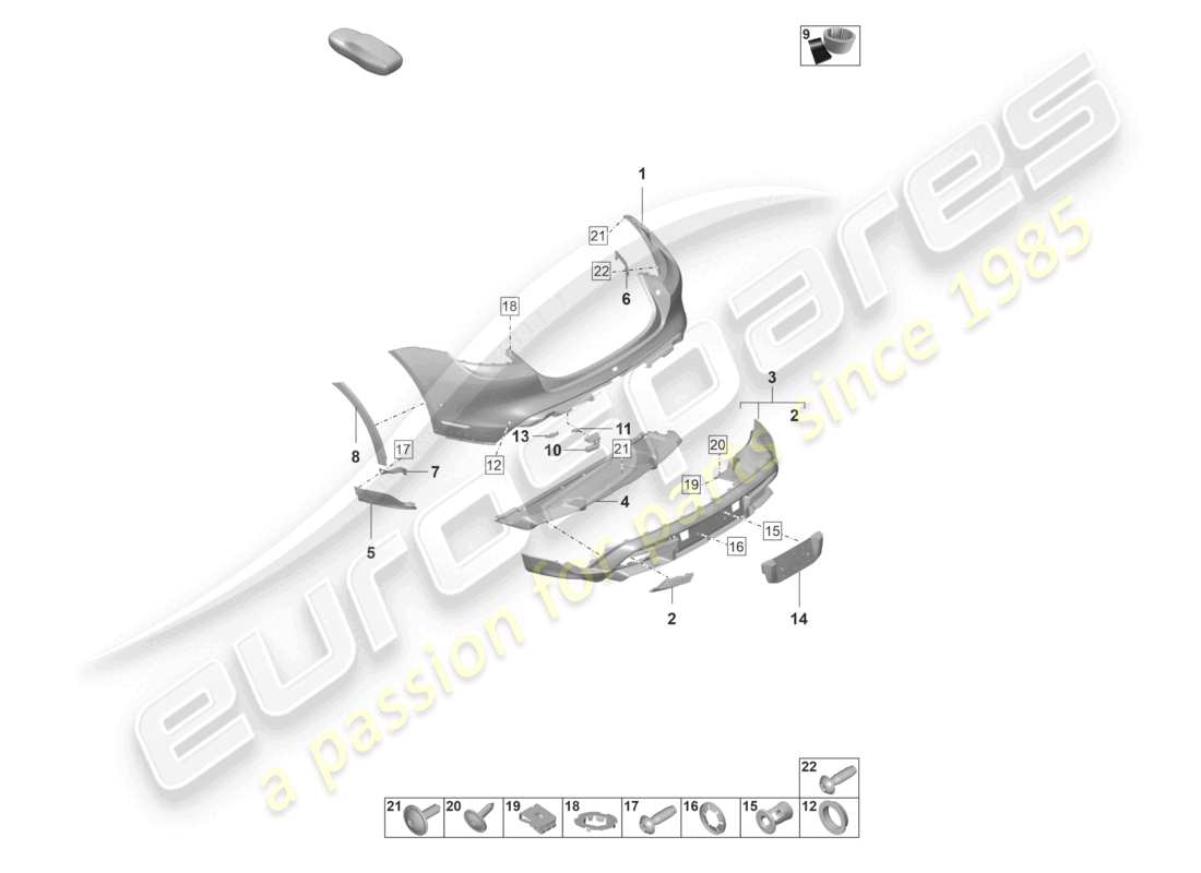 porsche 2025 (taycan 9j1-2) stoßfänger hinten für ausstattungsvariante: basis offroad design paket ersatzteilzeichnung