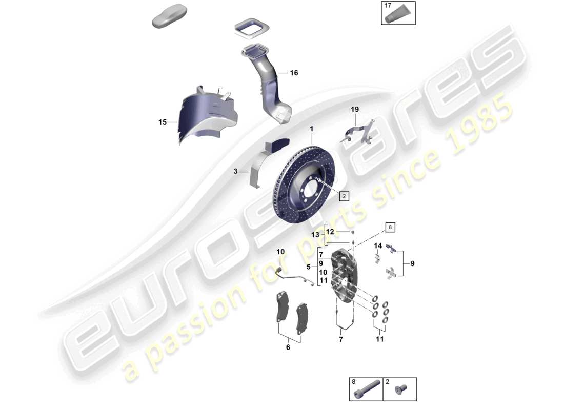 porsche 2021 (718 cayman gt4) scheibenbremse vorderachse teilediagramm
