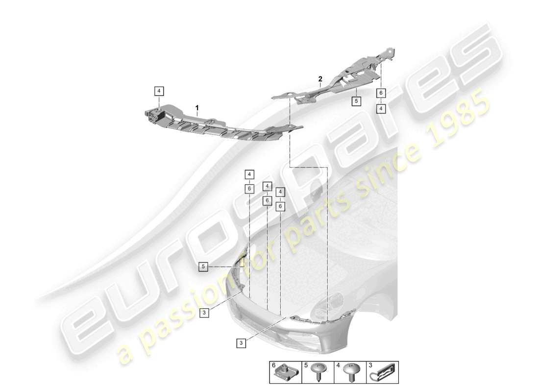 porsche 2024 (992-2) befestigungselemente vordere stoßfängerabdeckung teilediagramm