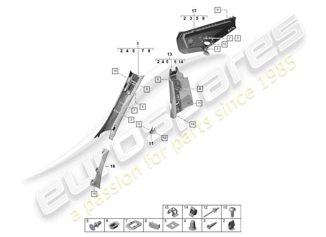 porsche 2025 (992-2 gt3) a-säulenverkleidung b-säulenverkleidung c-säulenverkleidung teilediagramm