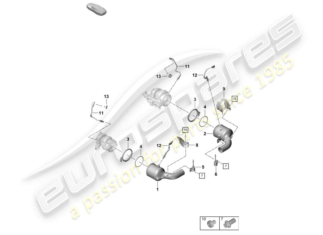 porsche 2022 (992-1 turbo / s) katalysator befestigungen und sensoren teilediagramm
