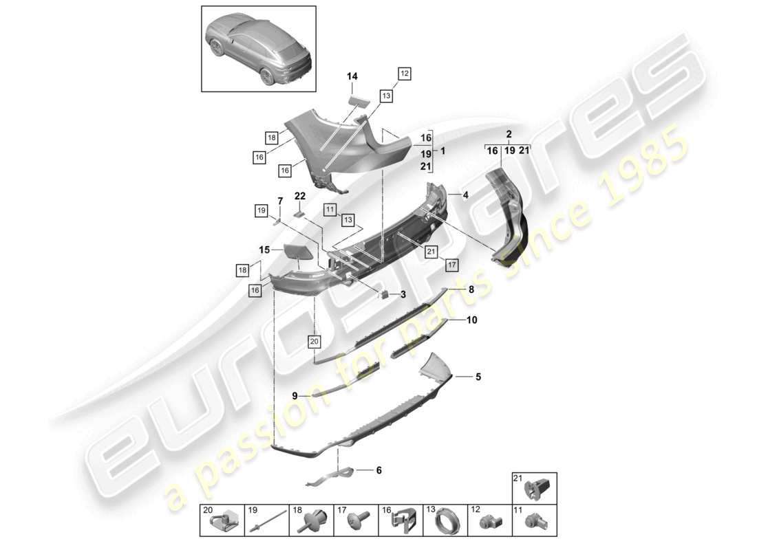 porsche 2024 (cayenne e3 9ya/9yb) stoßstange hinten coupe turbo ersatzteildiagramm