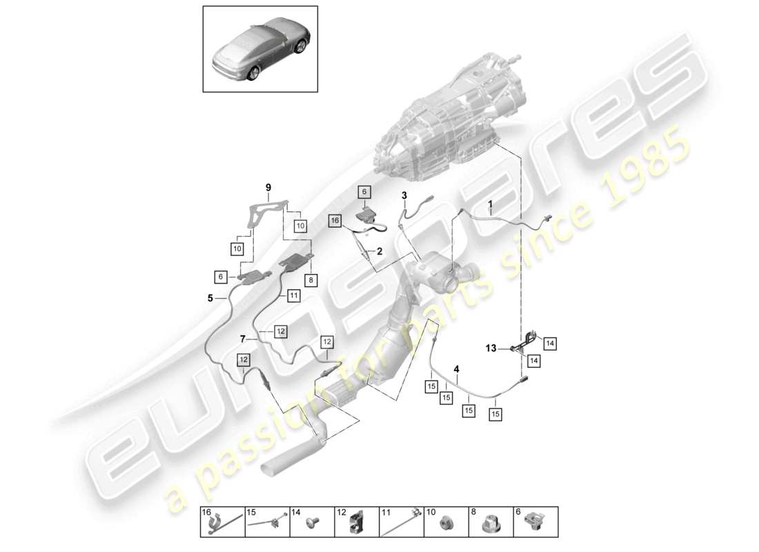 porsche 2021 (panamera 971-1) abgassystem abgasnachbehandlungssystem sensoren teilediagramm