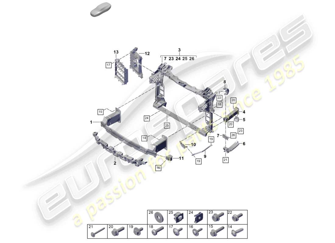 porsche 2025 (cayenne e3 pa) stoßfängerträger vorne und montagehalterung teilediagramm