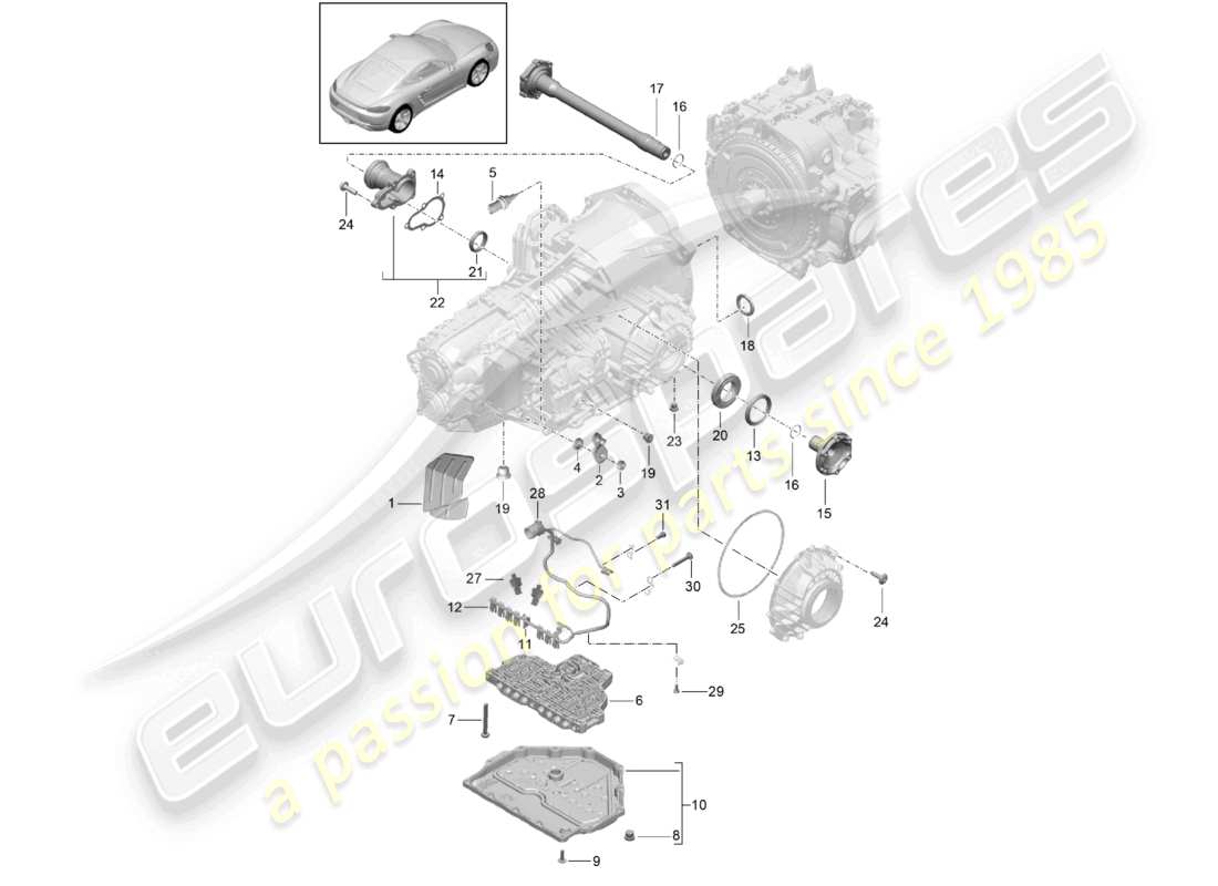 porsche 2021 (718 cayman) - pdk - getriebe einzelteile teilediagramm