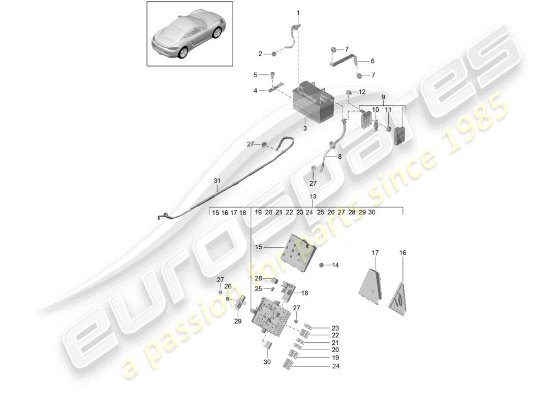 porsche 2022 (718 cayman) batterie-potenzialverteiler teilediagramm