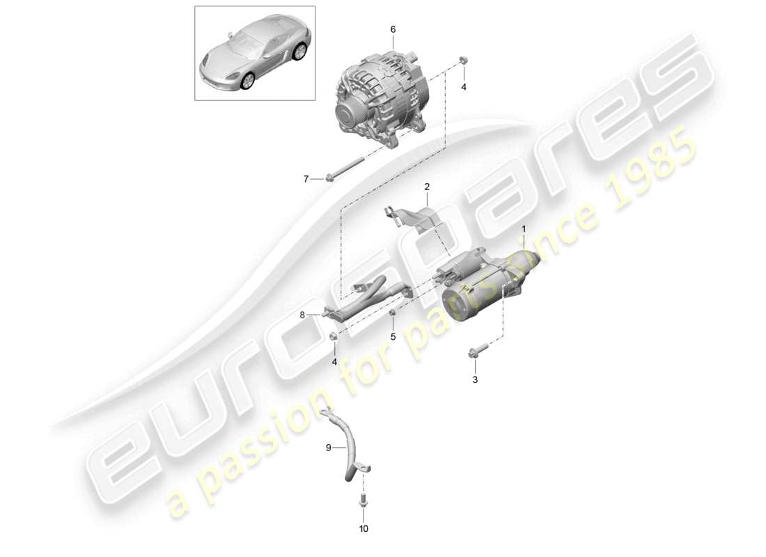 porsche 2022 (718 cayman) anlasser lichtmaschine masseleitung teilediagramm