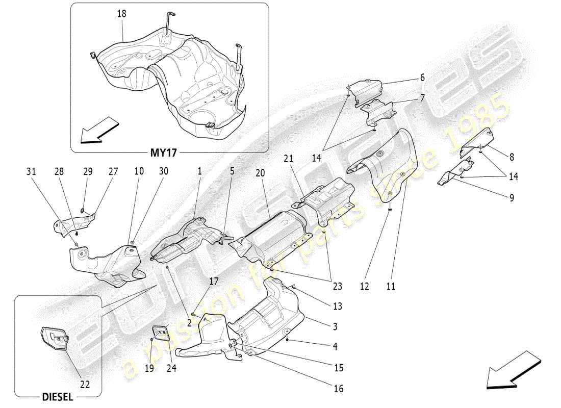 maserati ghibli (2021) wärmeisolierende paneele teilediagramm