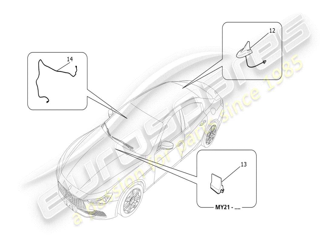 maserati ghibli (2021) empfangs- und verbindungssystem teilediagramm