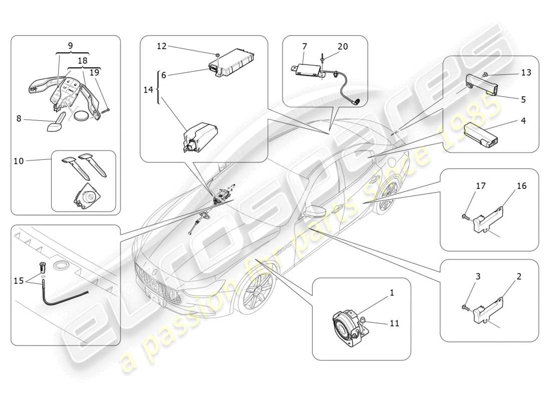 maserati ghibli (2014) alarm- und wegfahrsperrensystem teilediagramm