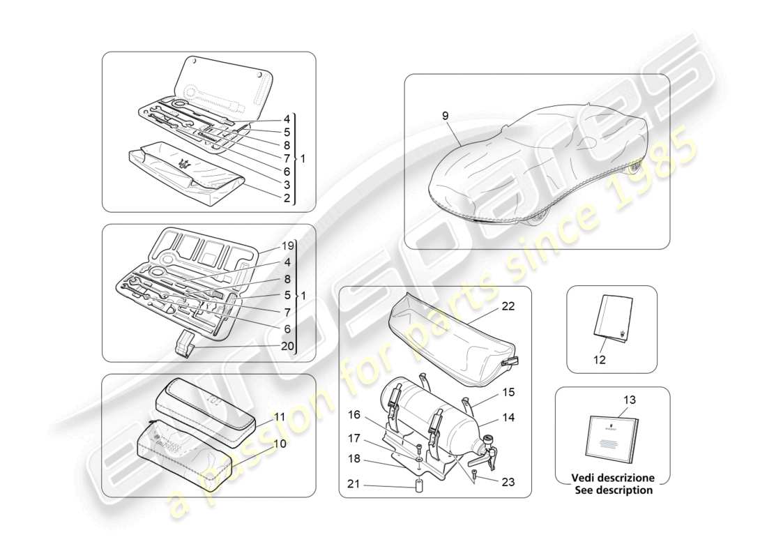 maserati granturismo mc stradale (2011) standardmässig mitgeliefertes teilediagramm