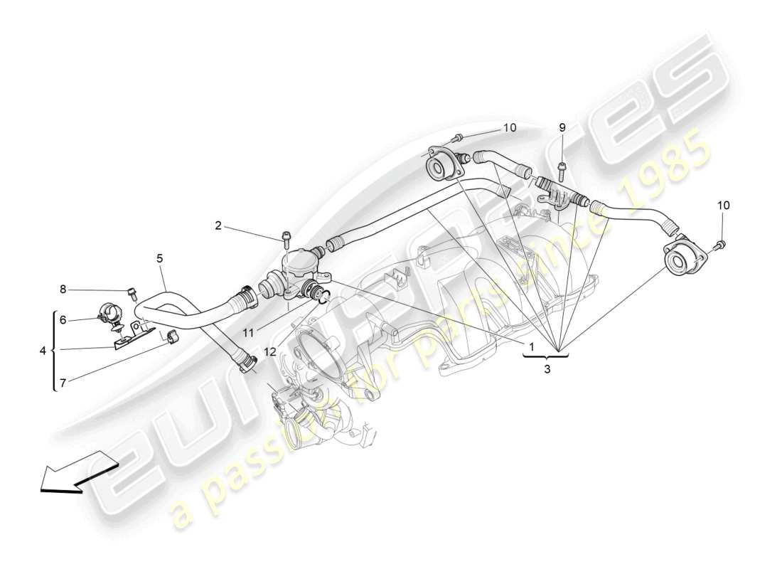maserati ghibli (2018) öldampf-rückführungssystem - teilediagramm