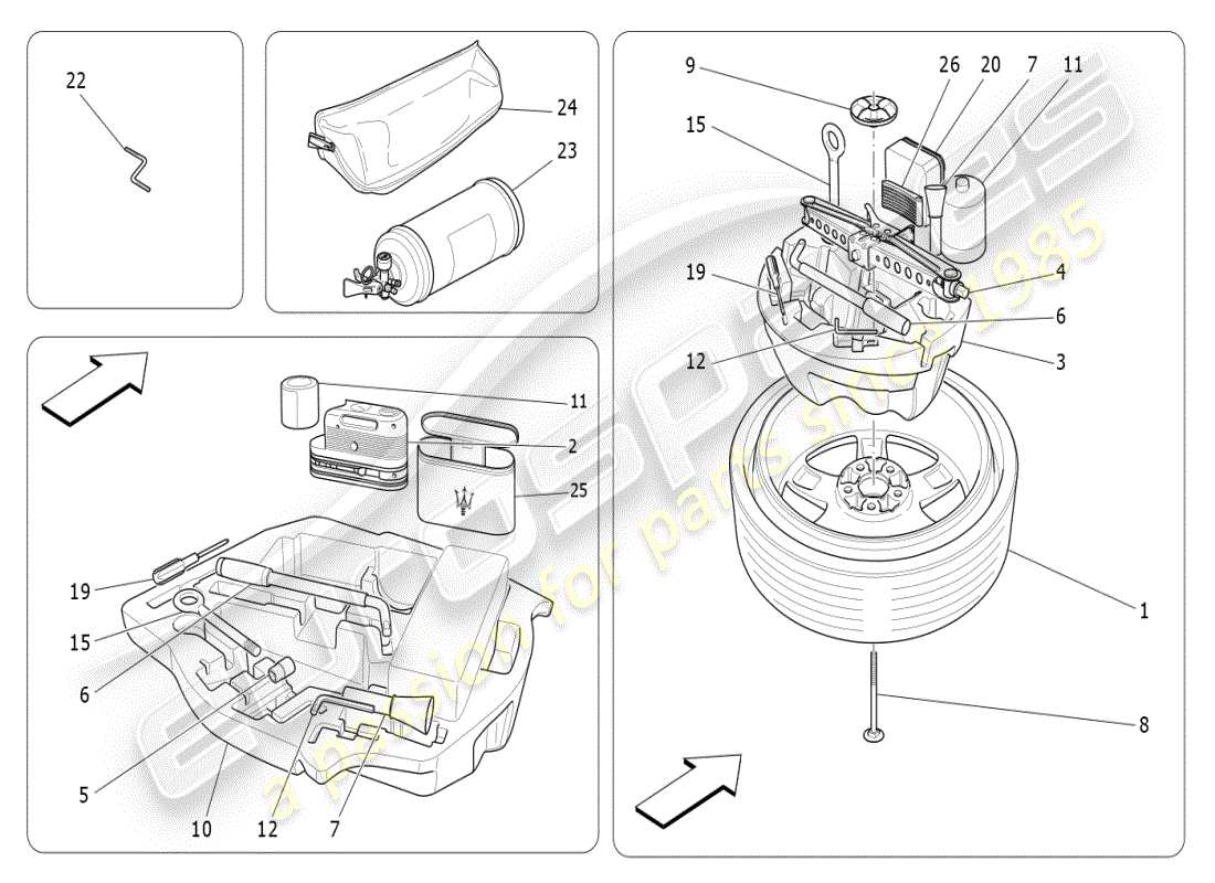 maserati ghibli (2021) standardmässig mitgeliefertes teilediagramm